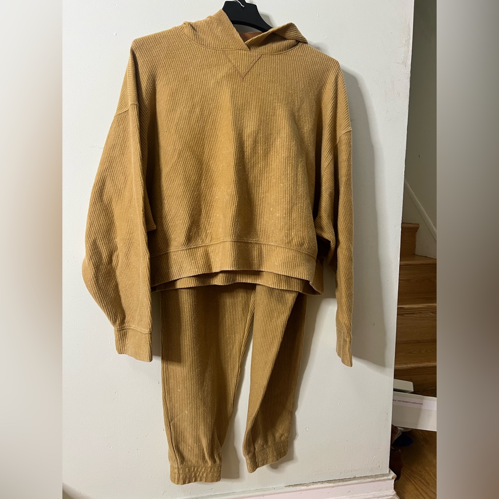 Nwt Pink Victoria Secret Campus Jogger Tan Ribbed Hoodie Sweat Suit Size Xl